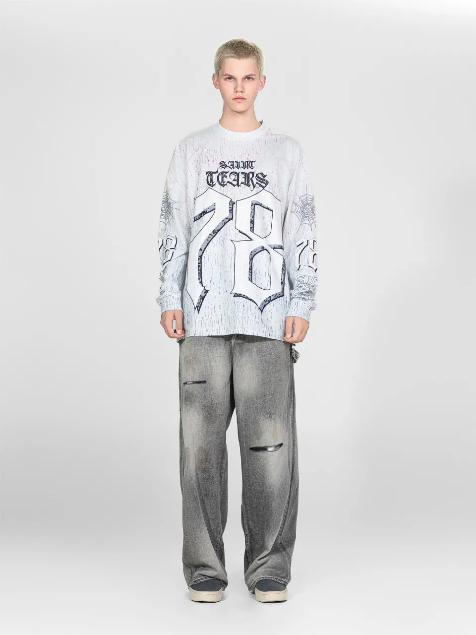 Saint michael tears all-over printed long-sleeved vintage autumn and winter T-shirt Style number: 105 Size: M L XL Wholesale price: 136 Color: Picture color